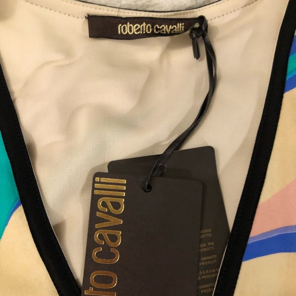 : : ROBERTO CAVALLI Multi Color Abstract Print Sleeveless Short Dress : : - Picture 2 of 16